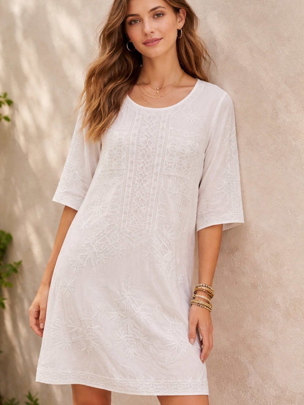 Meadow Rue by ANTHROPOLOGIE White Embroidered mini Tunic Dress